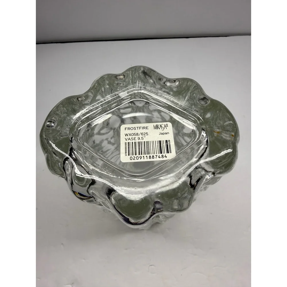 Mikasa Frostfire Crystal Vase 9.5 Inch WX058/625 Clear Textured Glass Japan
